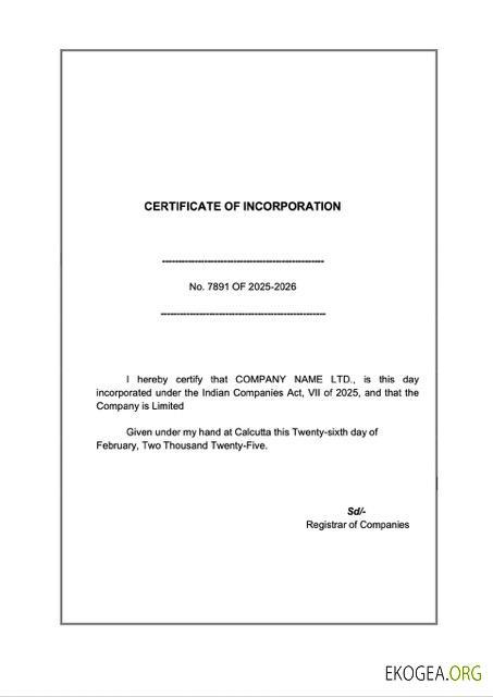 Modèle Word et PDF de certificat de constitution en Inde, version 4